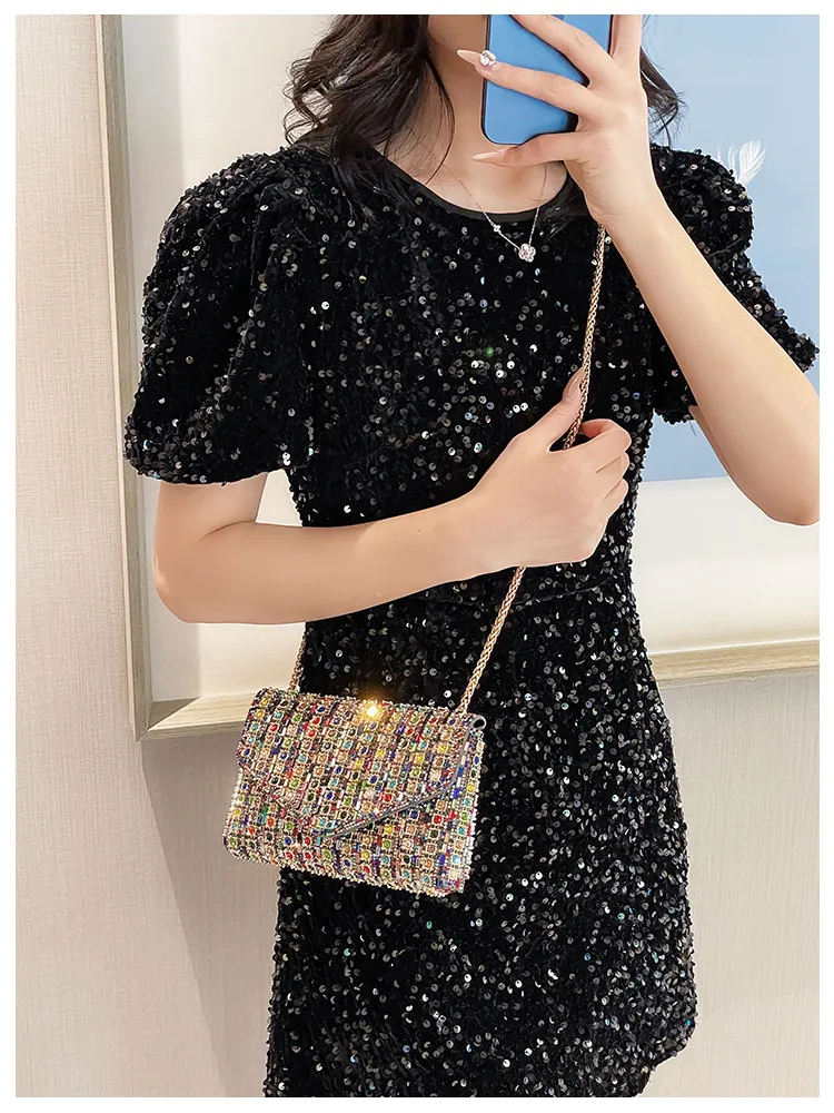 Bag Explosive Women's Bag Chain Super Flash Full Of Rhinestones Small Square Bag Crossbody Bag Fashionable All-match Celebrity Evening Bag display picture 4