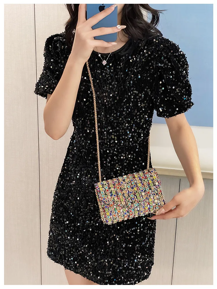 Bag Explosive Women's Bag Chain Super Flash Full Of Rhinestones Small Square Bag Crossbody Bag Fashionable All-match Celebrity Evening Bag display picture 5