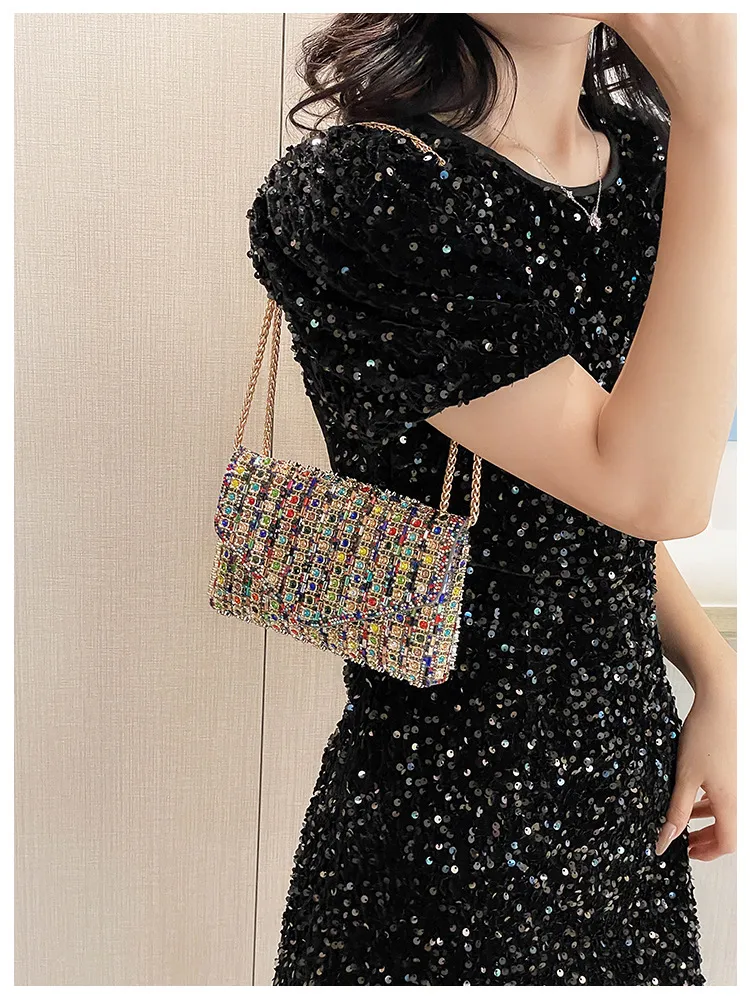 Bag Explosive Women's Bag Chain Super Flash Full Of Rhinestones Small Square Bag Crossbody Bag Fashionable All-match Celebrity Evening Bag display picture 6