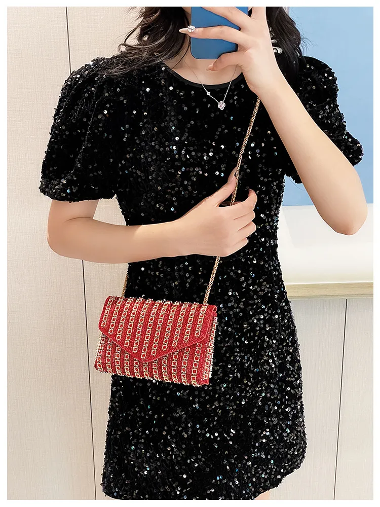 Bag Explosive Women's Bag Chain Super Flash Full Of Rhinestones Small Square Bag Crossbody Bag Fashionable All-match Celebrity Evening Bag display picture 7