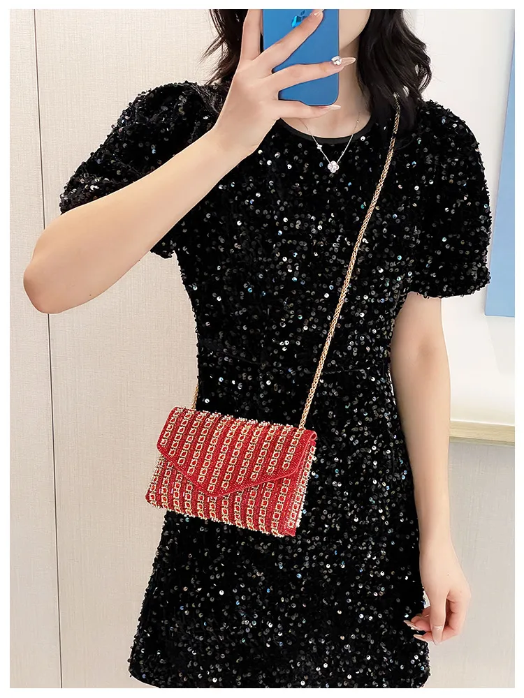 Bag Explosive Women's Bag Chain Super Flash Full Of Rhinestones Small Square Bag Crossbody Bag Fashionable All-match Celebrity Evening Bag display picture 8