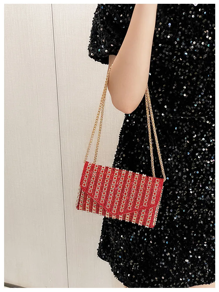 Bag Explosive Women's Bag Chain Super Flash Full Of Rhinestones Small Square Bag Crossbody Bag Fashionable All-match Celebrity Evening Bag display picture 9