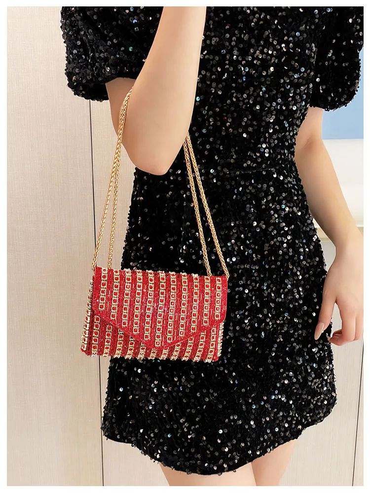 Bag Explosive Women's Bag Chain Super Flash Full Of Rhinestones Small Square Bag Crossbody Bag Fashionable All-match Celebrity Evening Bag display picture 10