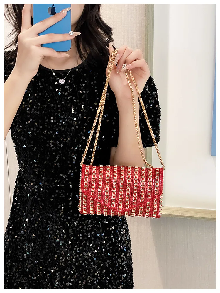 Bag Explosive Women's Bag Chain Super Flash Full Of Rhinestones Small Square Bag Crossbody Bag Fashionable All-match Celebrity Evening Bag display picture 11
