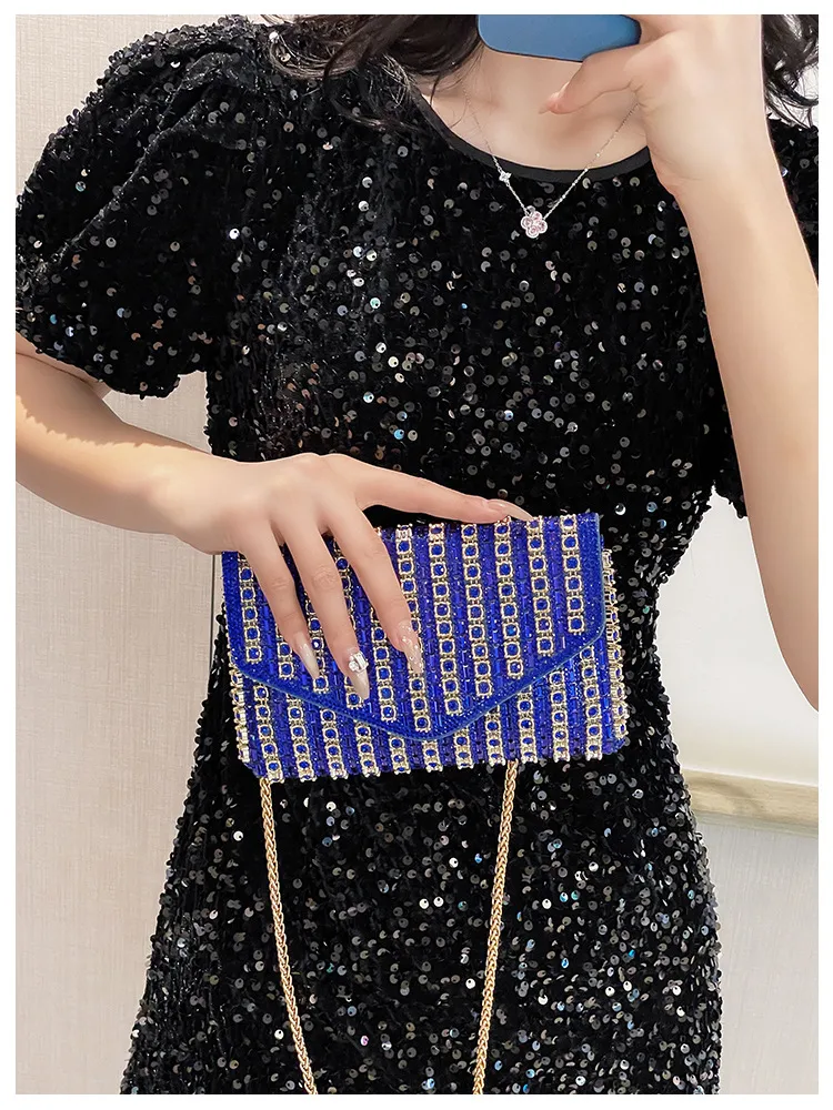 Bag Explosive Women's Bag Chain Super Flash Full Of Rhinestones Small Square Bag Crossbody Bag Fashionable All-match Celebrity Evening Bag display picture 12