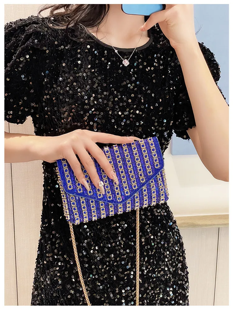 Bag Explosive Women's Bag Chain Super Flash Full Of Rhinestones Small Square Bag Crossbody Bag Fashionable All-match Celebrity Evening Bag display picture 13