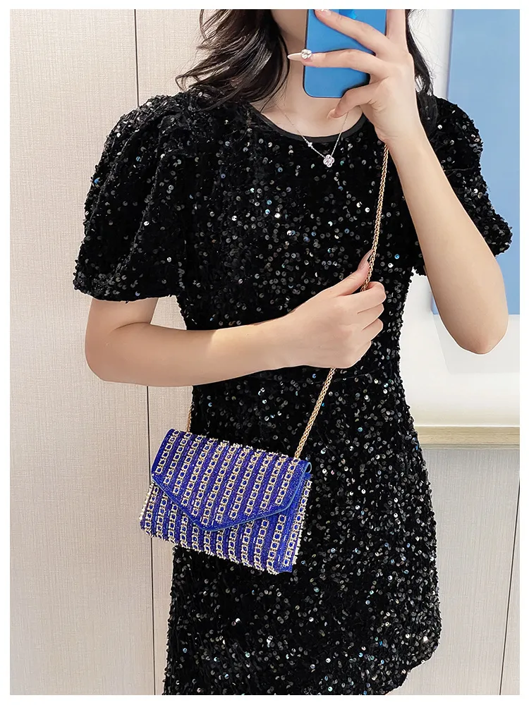 Bag Explosive Women's Bag Chain Super Flash Full Of Rhinestones Small Square Bag Crossbody Bag Fashionable All-match Celebrity Evening Bag display picture 14