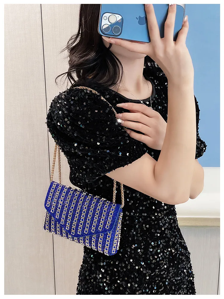 Bag Explosive Women's Bag Chain Super Flash Full Of Rhinestones Small Square Bag Crossbody Bag Fashionable All-match Celebrity Evening Bag display picture 15
