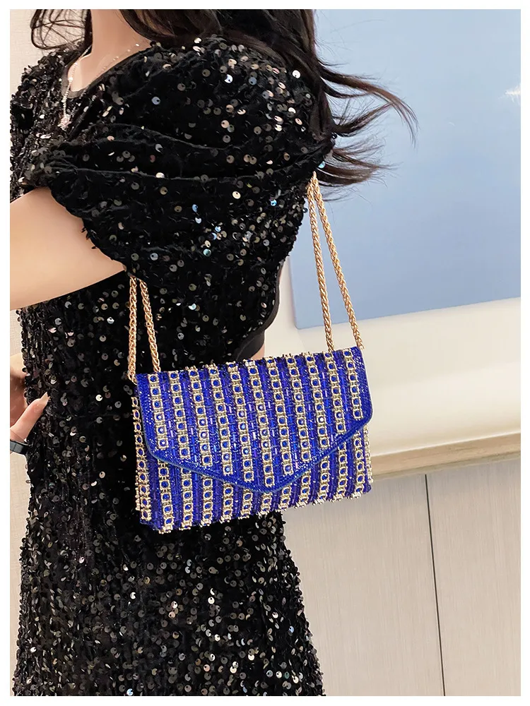 Bag Explosive Women's Bag Chain Super Flash Full Of Rhinestones Small Square Bag Crossbody Bag Fashionable All-match Celebrity Evening Bag display picture 16