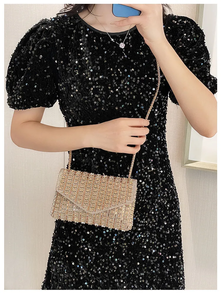 Bag Explosive Women's Bag Chain Super Flash Full Of Rhinestones Small Square Bag Crossbody Bag Fashionable All-match Celebrity Evening Bag display picture 19