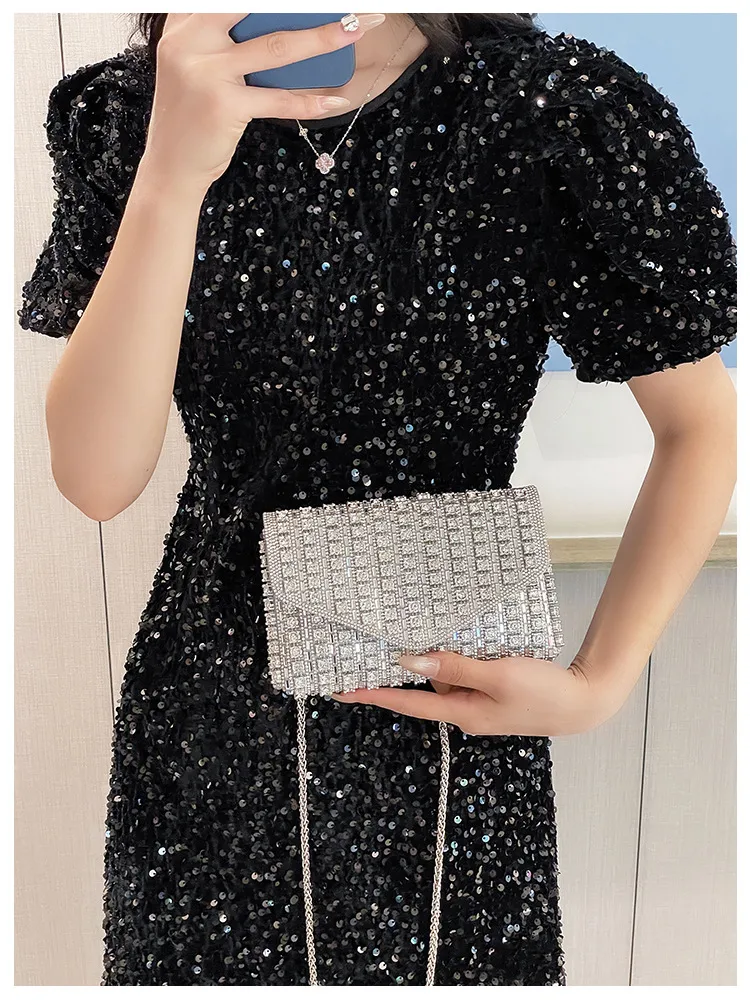 Bag Explosive Women's Bag Chain Super Flash Full Of Rhinestones Small Square Bag Crossbody Bag Fashionable All-match Celebrity Evening Bag display picture 22