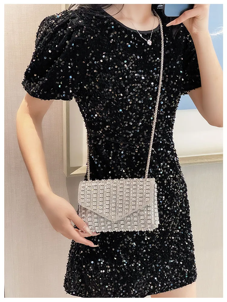 Bag Explosive Women's Bag Chain Super Flash Full Of Rhinestones Small Square Bag Crossbody Bag Fashionable All-match Celebrity Evening Bag display picture 24