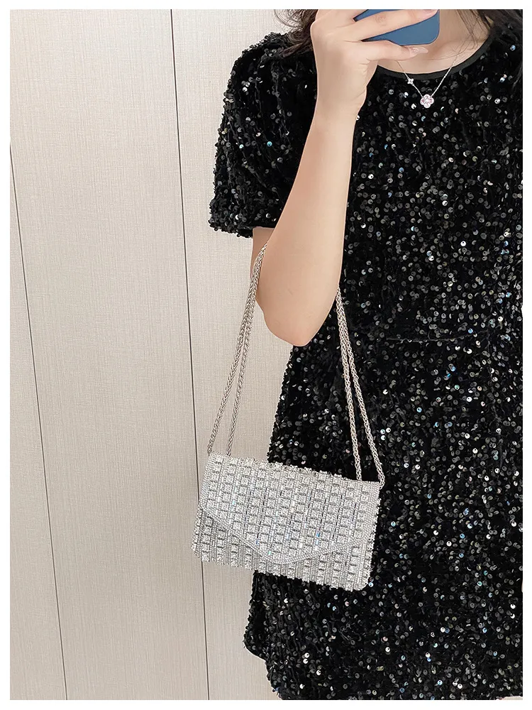 Bag Explosive Women's Bag Chain Super Flash Full Of Rhinestones Small Square Bag Crossbody Bag Fashionable All-match Celebrity Evening Bag display picture 25