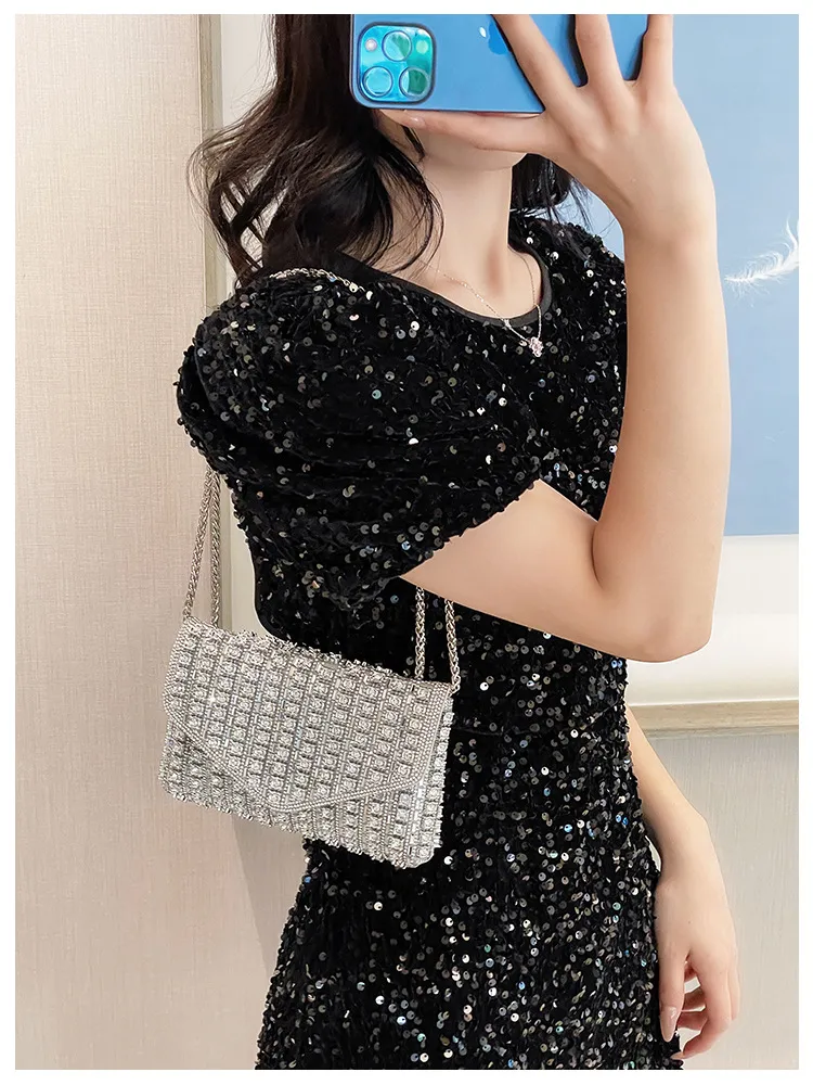 Bag Explosive Women's Bag Chain Super Flash Full Of Rhinestones Small Square Bag Crossbody Bag Fashionable All-match Celebrity Evening Bag display picture 26