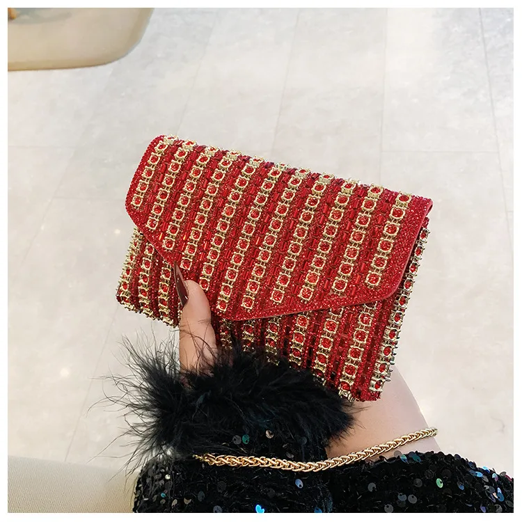 Bag Explosive Women's Bag Chain Super Flash Full Of Rhinestones Small Square Bag Crossbody Bag Fashionable All-match Celebrity Evening Bag display picture 28
