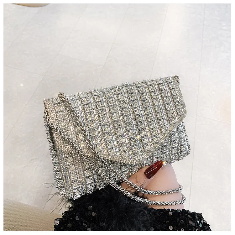 Bag Explosive Women's Bag Chain Super Flash Full Of Rhinestones Small Square Bag Crossbody Bag Fashionable All-match Celebrity Evening Bag display picture 33