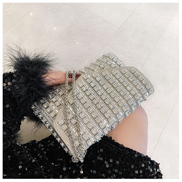 Bag Explosive Women's Bag Chain Super Flash Full Of Rhinestones Small Square Bag Crossbody Bag Fashionable All-match Celebrity Evening Bag display picture 34