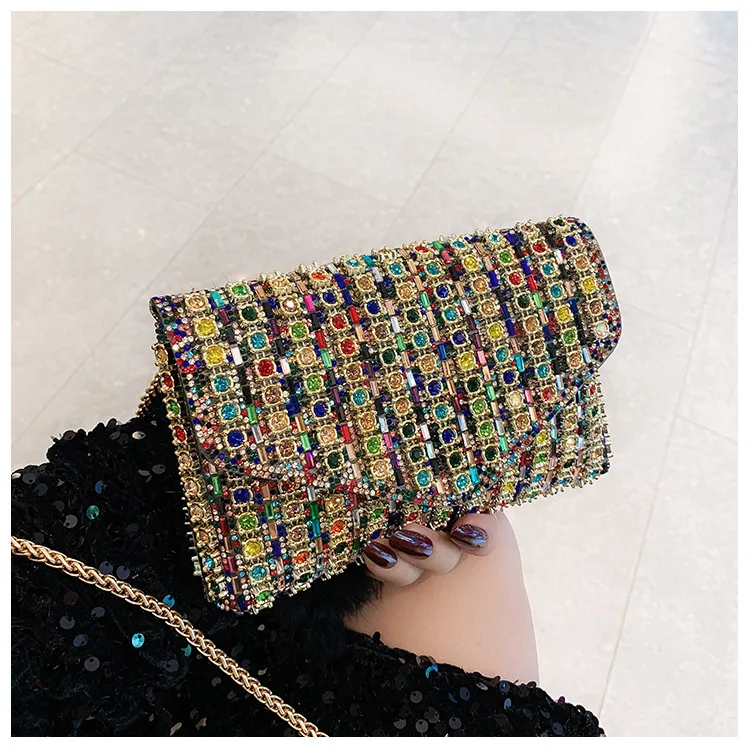 Bag Explosive Women's Bag Chain Super Flash Full Of Rhinestones Small Square Bag Crossbody Bag Fashionable All-match Celebrity Evening Bag display picture 35