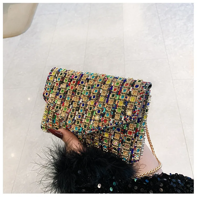 Bag Explosive Women's Bag Chain Super Flash Full Of Rhinestones Small Square Bag Crossbody Bag Fashionable All-match Celebrity Evening Bag display picture 36