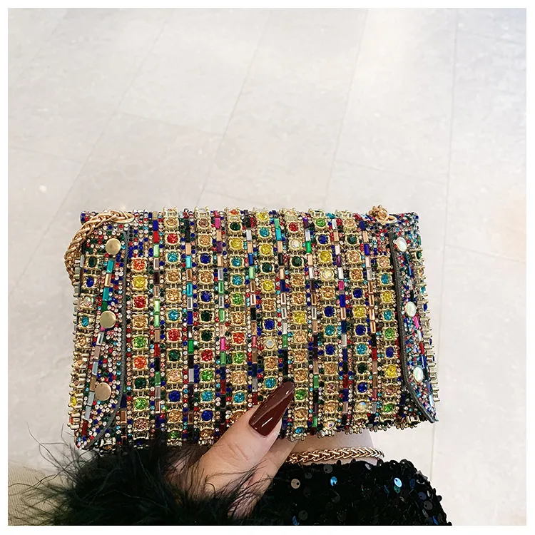 Bag Explosive Women's Bag Chain Super Flash Full Of Rhinestones Small Square Bag Crossbody Bag Fashionable All-match Celebrity Evening Bag display picture 37