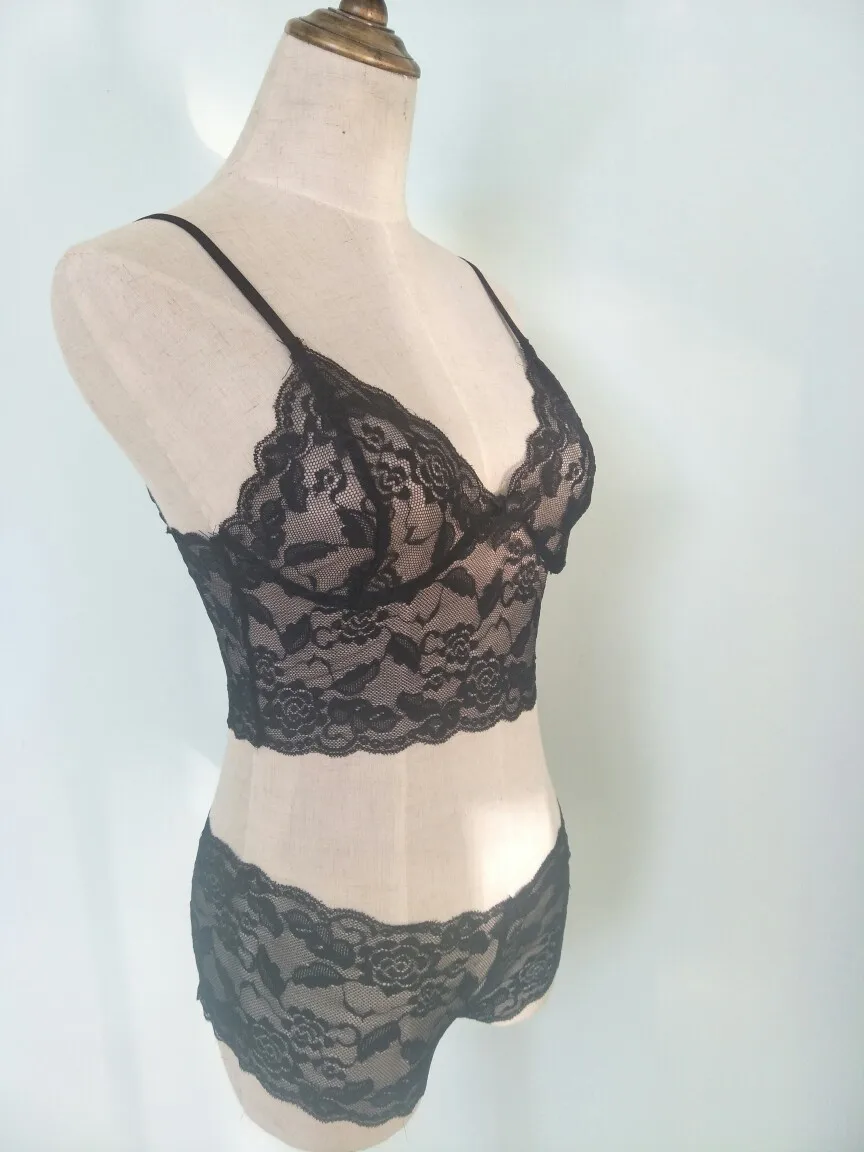 Foreign Trade   Sexy Lace Sexy Underwear Transparent Sling Three-point Wrap Chest Lace Underwear Set display picture 8