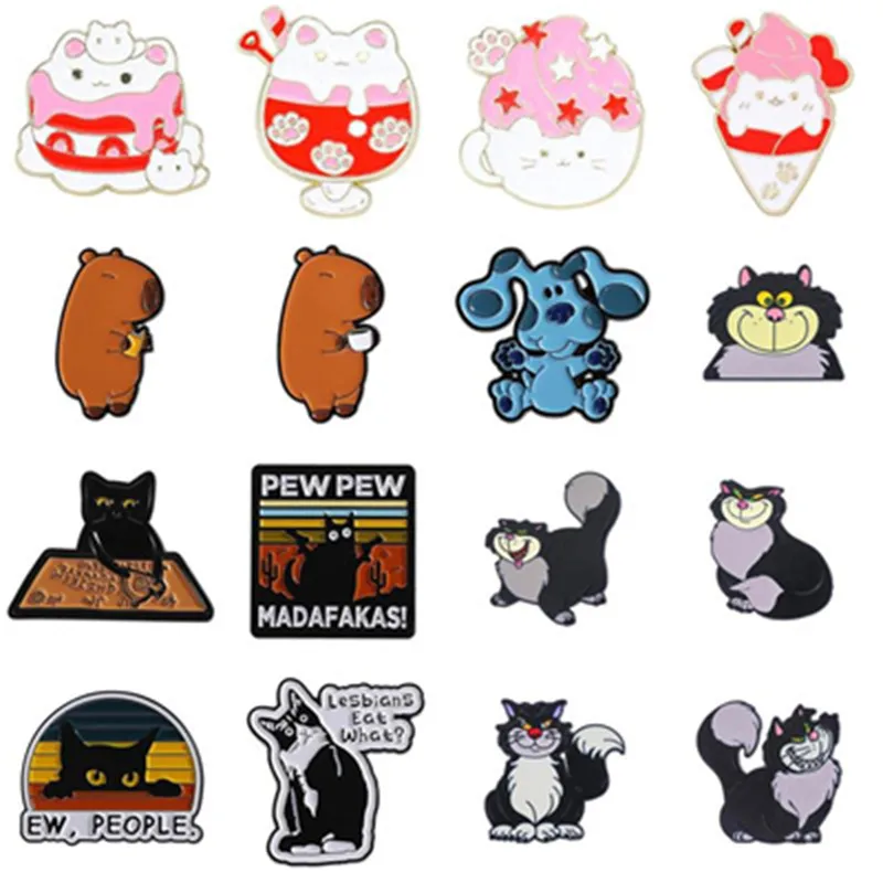 Cartoon Style Cute Streetwear Animal Cat Alloy Stamping Stoving Varnish Plating Unisex Cartoon Pinback Badge Brooches Collar Pin display picture 1