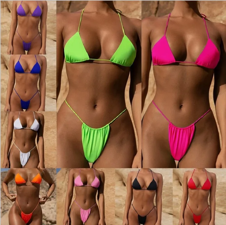 Foreign Trade New Lace-up Bikini Sexy Solid Color Split Women's Swimsuit  Hot Set display picture 2