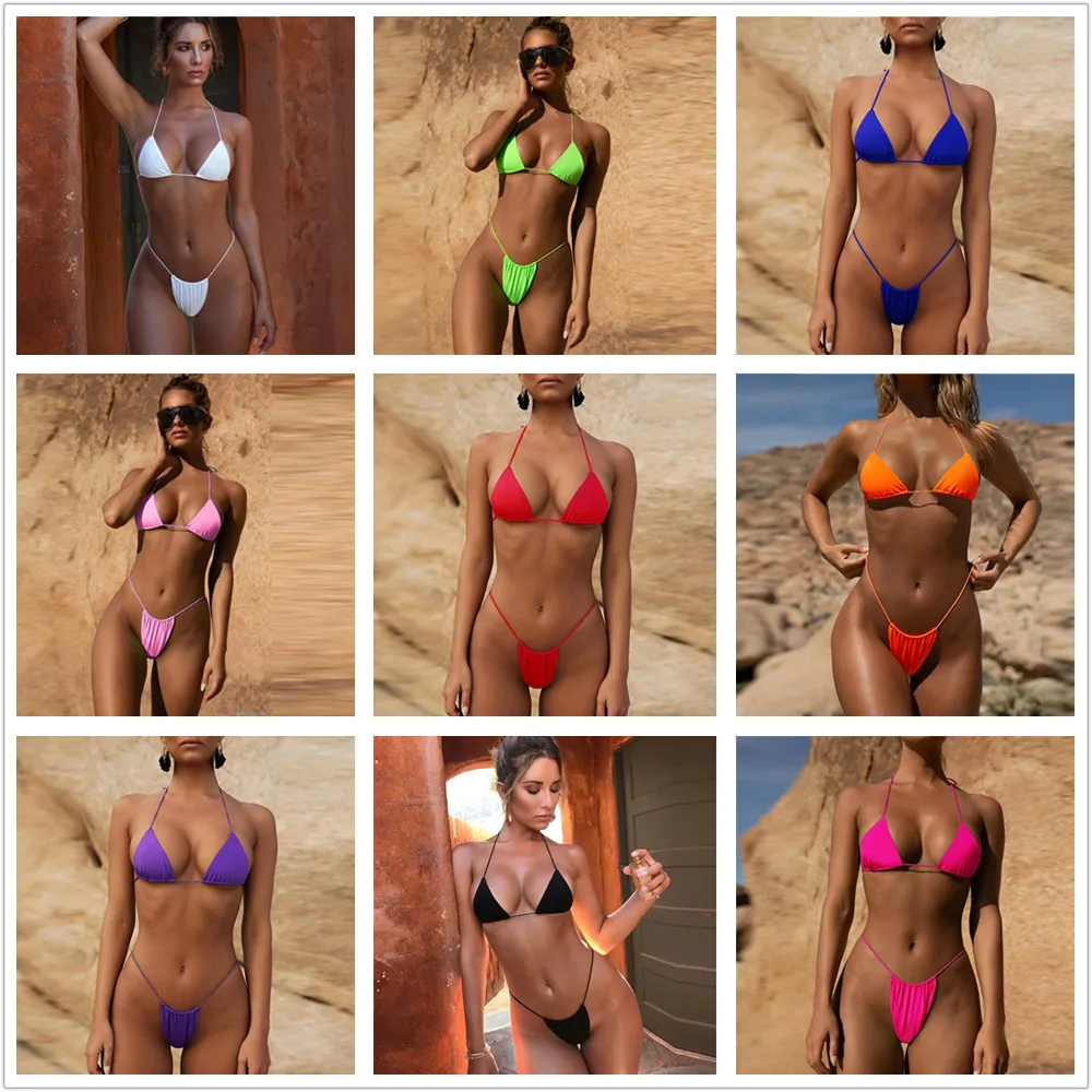 Foreign Trade New Lace-up Bikini Sexy Solid Color Split Women's Swimsuit  Hot Set display picture 25