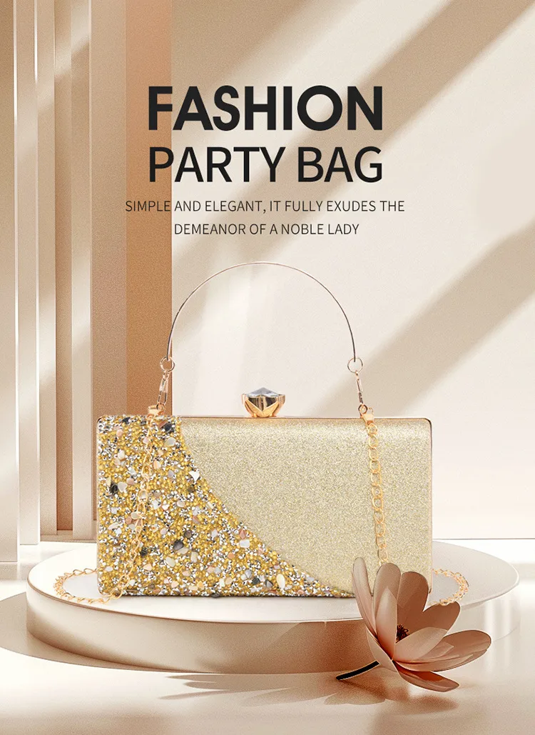 Explosions  New Rhinestone-encrusted Evening Bag High-grade Texture Evening Dress Clutch Bag Chain Shoulder Bag display picture 1