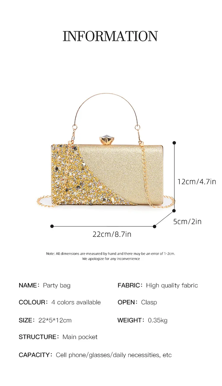 Explosions  New Rhinestone-encrusted Evening Bag High-grade Texture Evening Dress Clutch Bag Chain Shoulder Bag display picture 3