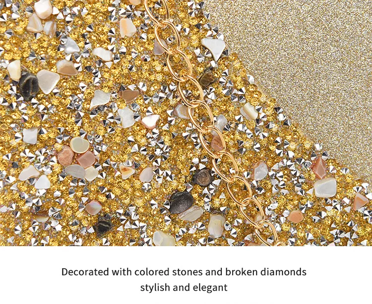 Explosions  New Rhinestone-encrusted Evening Bag High-grade Texture Evening Dress Clutch Bag Chain Shoulder Bag display picture 9