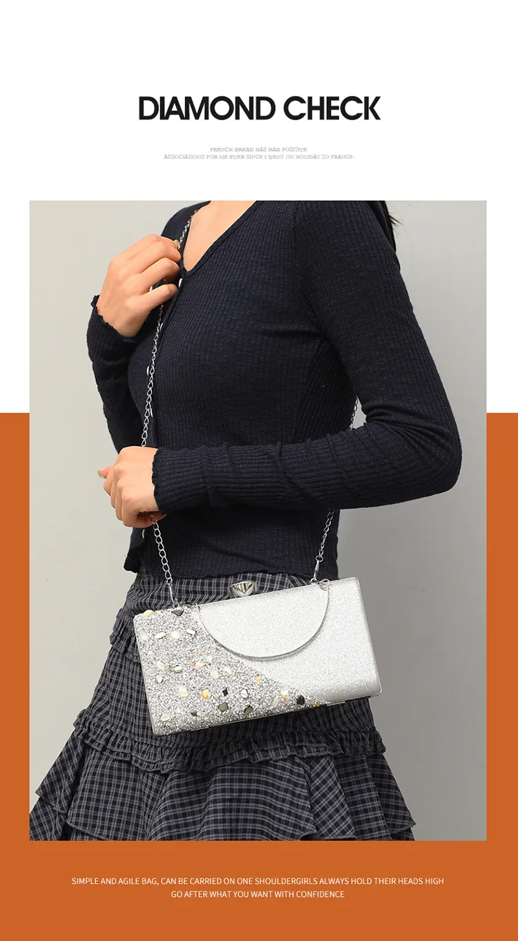Explosions  New Rhinestone-encrusted Evening Bag High-grade Texture Evening Dress Clutch Bag Chain Shoulder Bag display picture 17