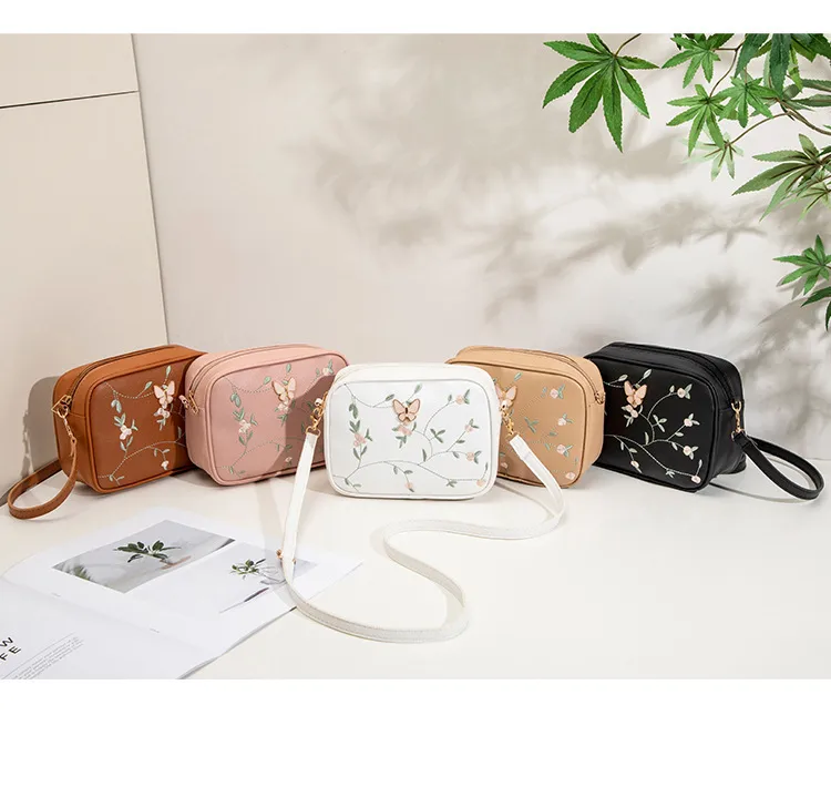 New Embroidered Shoulder Bag Women's Bag Summer Fresh And Cute Flower Crossbody Bag Butterfly Decoration Camera Bag display picture 2