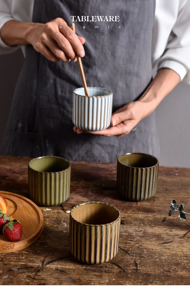 Creative Retro New Style Ceramic Tea Cup Wine Cup Kiln Change Clay Striped Tea Cup Hotel Household Water Cup With Logo display picture 2