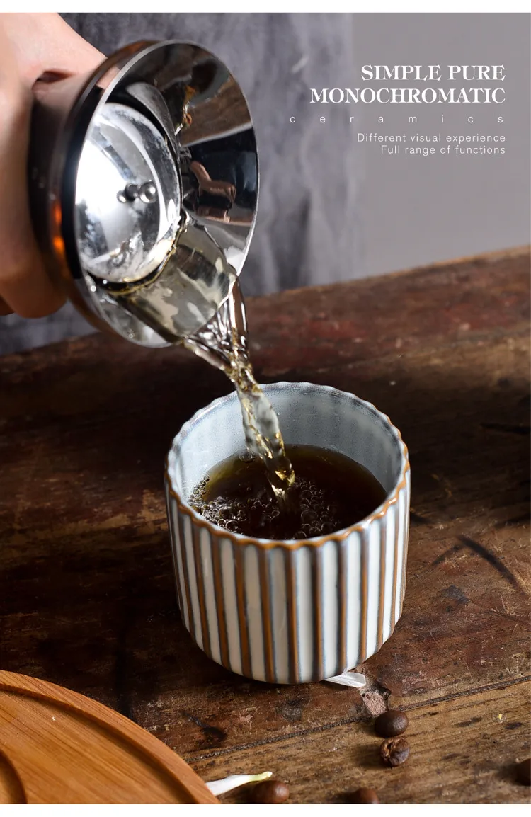 Creative Retro New Style Ceramic Tea Cup Wine Cup Kiln Change Clay Striped Tea Cup Hotel Household Water Cup With Logo display picture 4