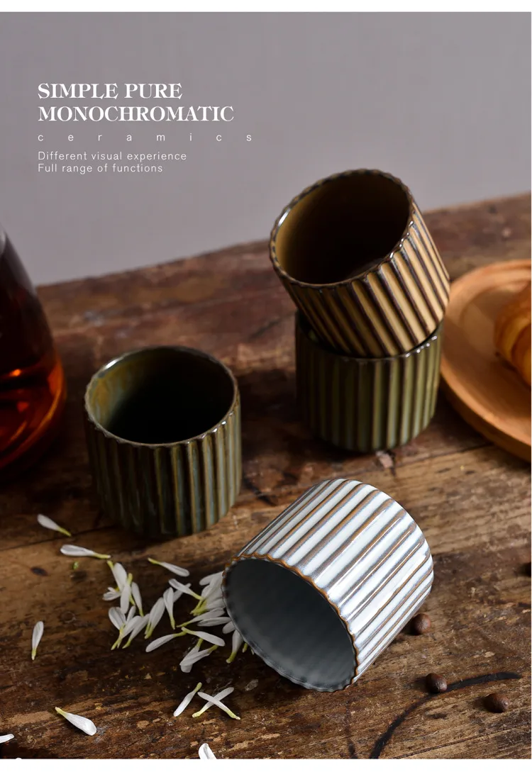 Creative Retro New Style Ceramic Tea Cup Wine Cup Kiln Change Clay Striped Tea Cup Hotel Household Water Cup With Logo display picture 5