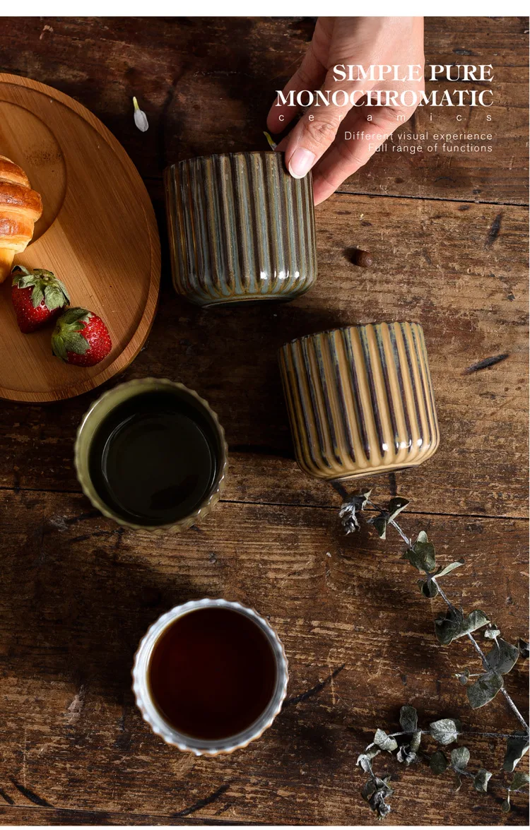Creative Retro New Style Ceramic Tea Cup Wine Cup Kiln Change Clay Striped Tea Cup Hotel Household Water Cup With Logo display picture 6