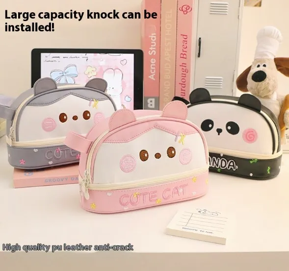 Large Capacity Pencil Bag Waterproof Storage Cosmetic Bag Student Stationery Bag PU Waterproof Bag Small Storage Bag Wholesale display picture 1