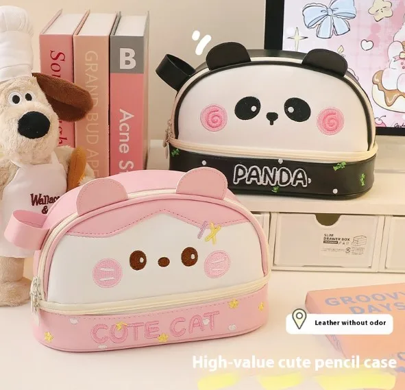 Large Capacity Pencil Bag Waterproof Storage Cosmetic Bag Student Stationery Bag PU Waterproof Bag Small Storage Bag Wholesale display picture 2