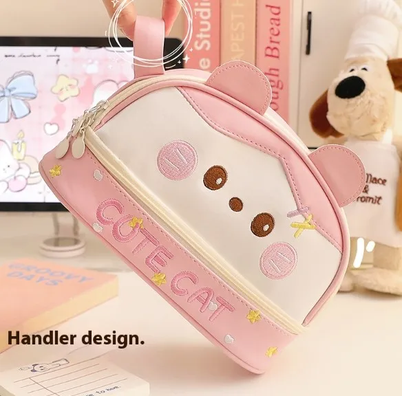 Large Capacity Pencil Bag Waterproof Storage Cosmetic Bag Student Stationery Bag PU Waterproof Bag Small Storage Bag Wholesale display picture 3