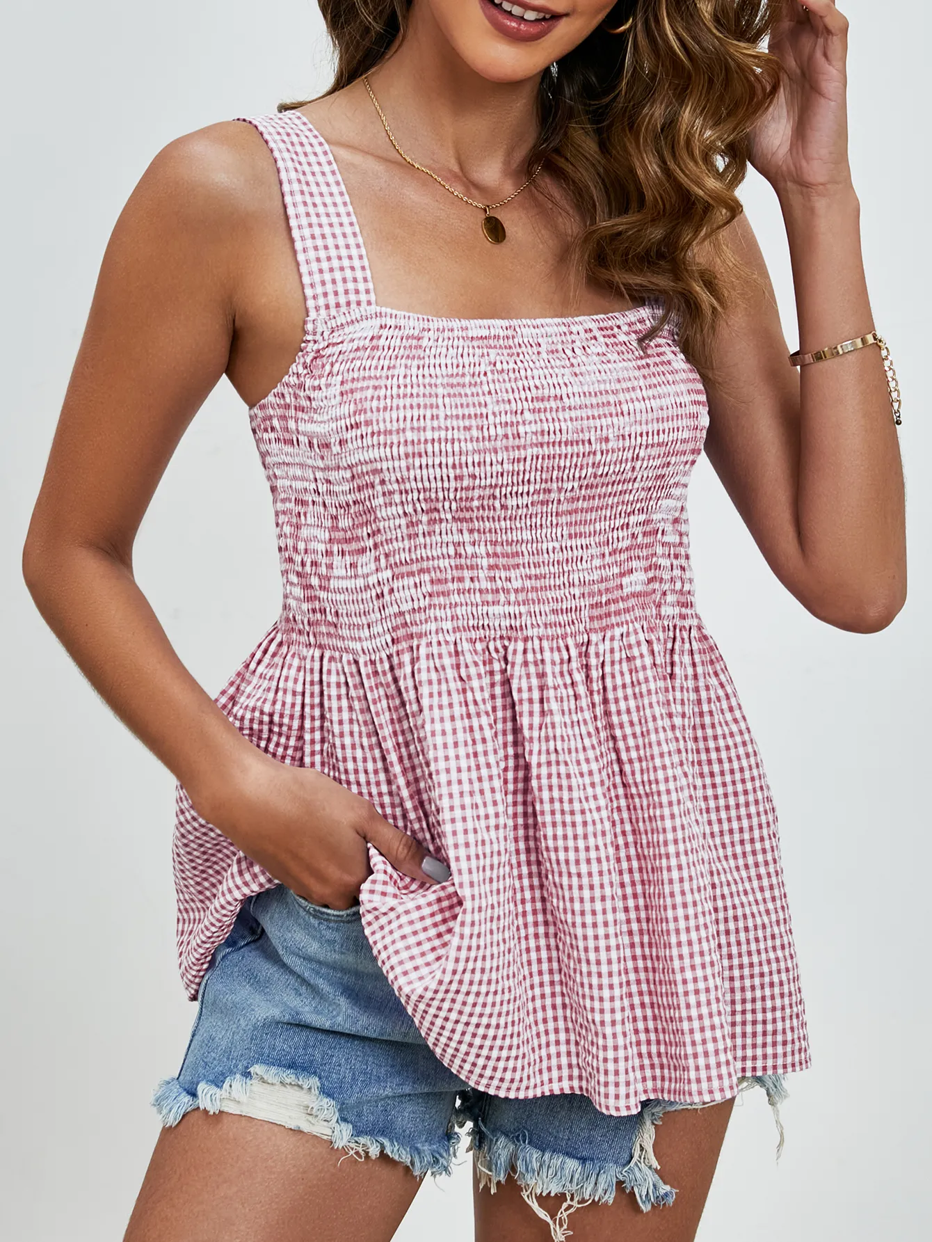 Women's Blouse Sleeveless Blouses Casual Sexy Romantic Plaid display picture 2