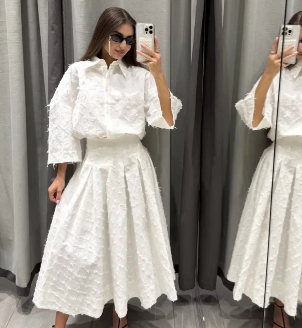 Holiday Selfie Street Women's Casual Elegant Streetwear Solid Color Cotton Polyester Skirt Co-ord Set Shorts Sets display picture 3