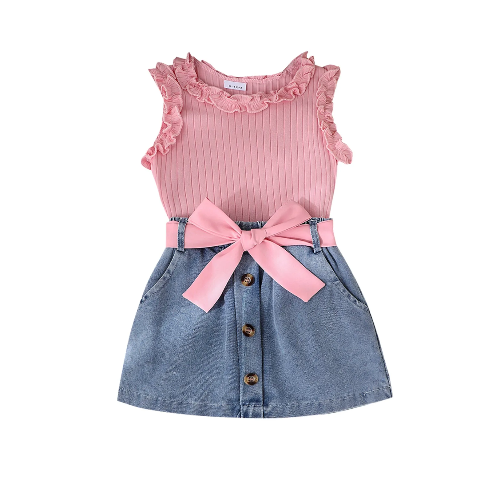 Foreign Trade  Europe And The United States Summer Multi-color Girls Suit Small And Medium-sized Children's Sleeveless Crew Neck Vest Denim Shorts New Products display picture 9