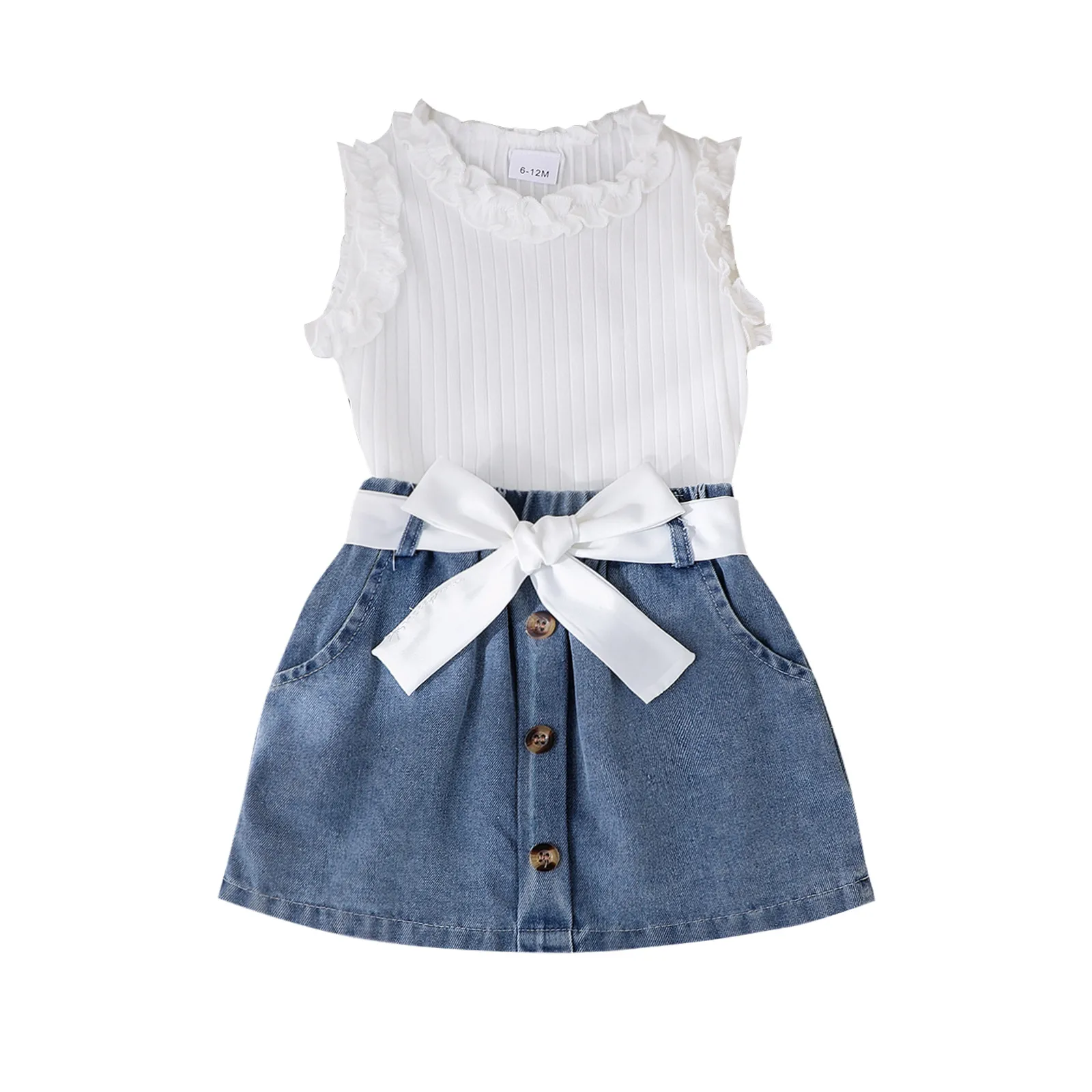 Foreign Trade  Europe And The United States Summer Multi-color Girls Suit Small And Medium-sized Children's Sleeveless Crew Neck Vest Denim Shorts New Products display picture 16