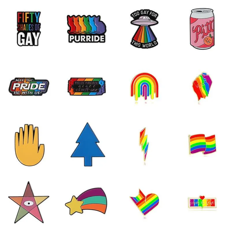 Cartoon Style Cute Streetwear Letter Rainbow Palm Alloy Stamping Stoving Varnish Plating Unisex Cartoon Pinback Badge Brooches Collar Pin display picture 1