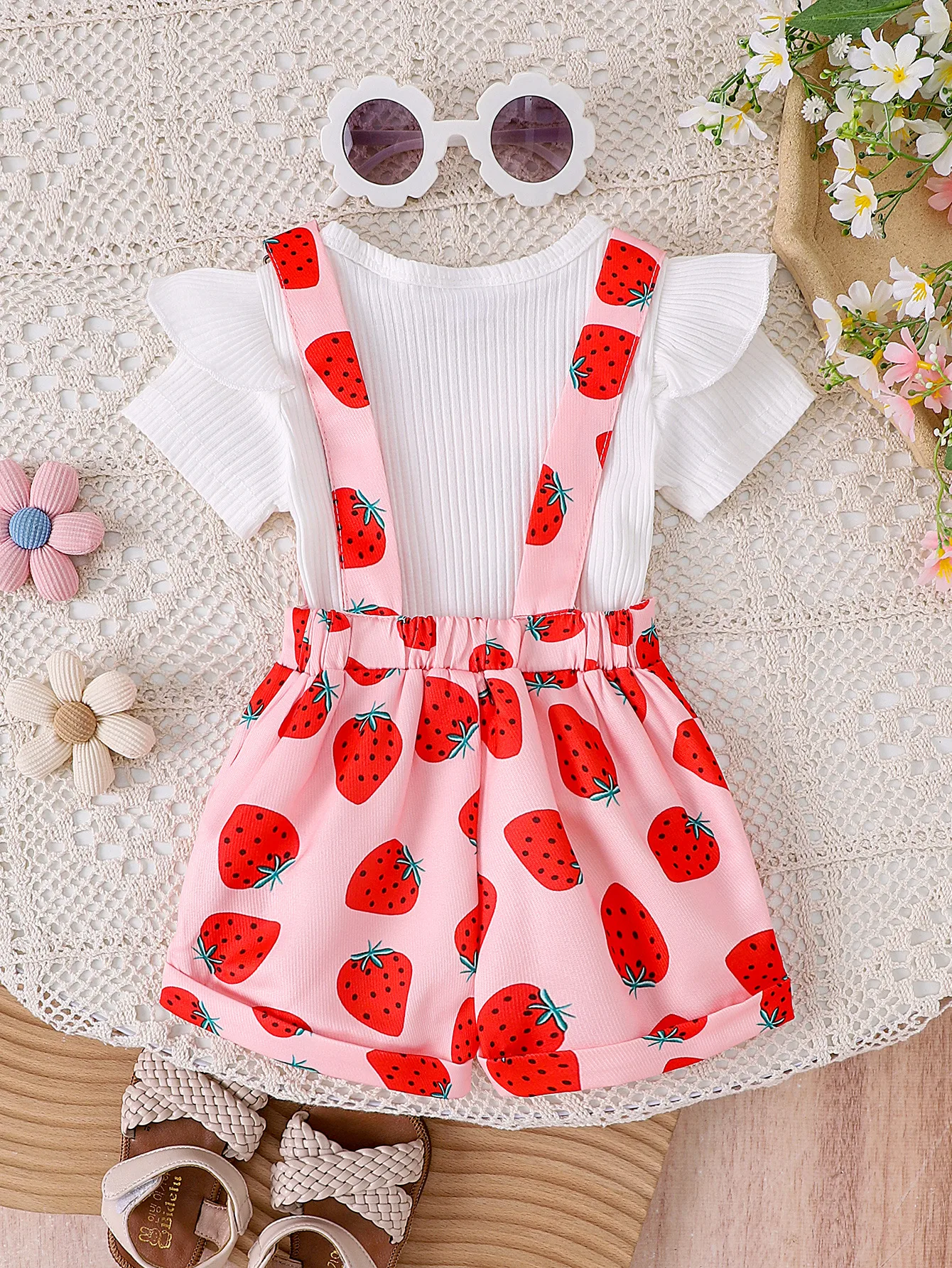 Foreign Trade  Europe And The United States Summer Girls Baby Girls Suit Baby Children's Flying Sleeve Short Sleeve Hare Printed Sleeve Pants display picture 2