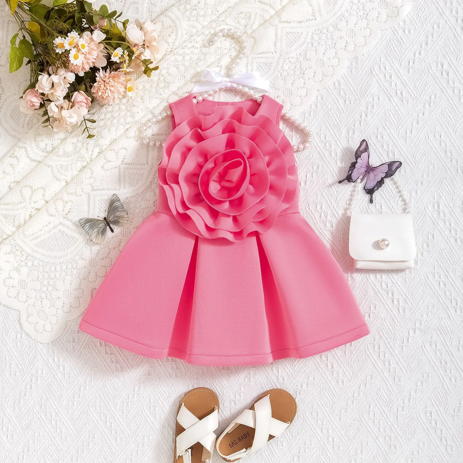 Hot Selling Children's Clothing  Girls Summer Sleeveless Oversized Flower Ruffled Dress Princess Dress Children's Suit display picture 1