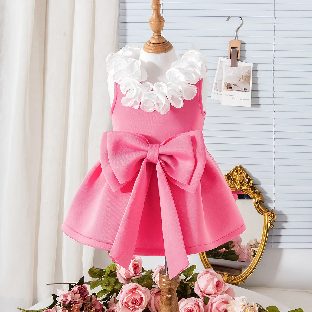 Europe And The United States Summer New Girls Suit Small And Medium-sized Children Baby Children Lace V-neck Bow Dress In Stock display picture 1
