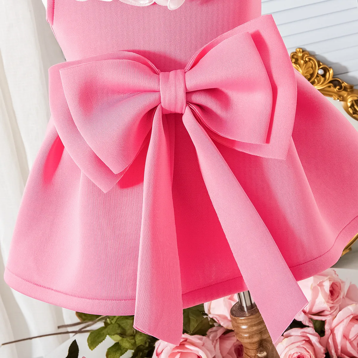 Europe And The United States Summer New Girls Suit Small And Medium-sized Children Baby Children Lace V-neck Bow Dress In Stock display picture 2