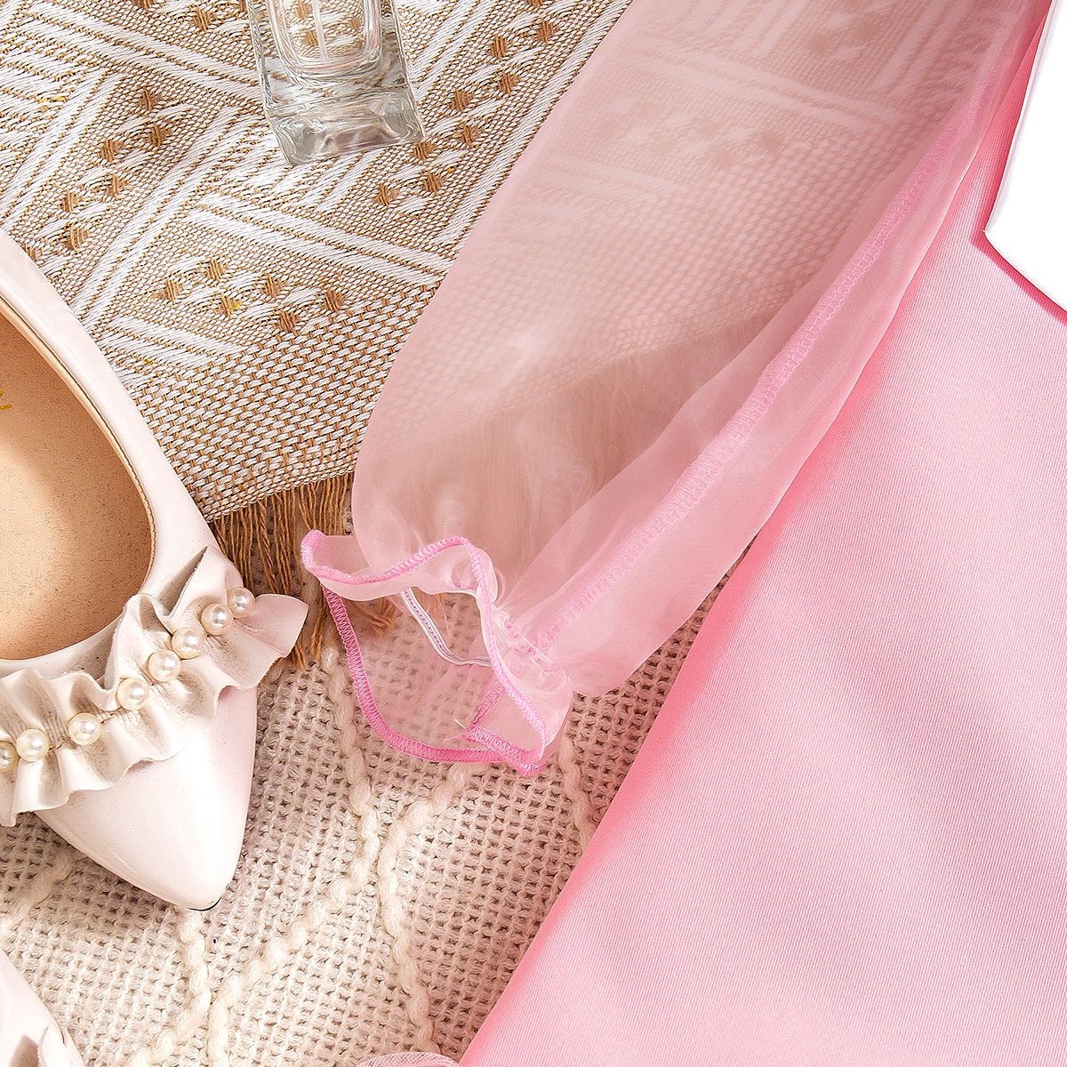 Europe And The United States INS Summer Pink Cute Girls Dress Mesh Sleeve Princess Cake Dress display picture 6